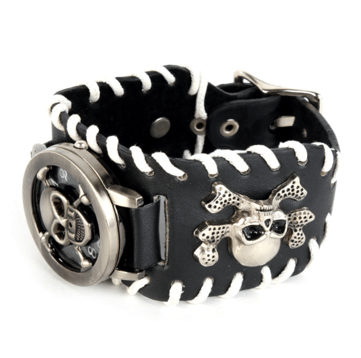 Brown Skull Watch with Chain Bold and Edgy Look - Alternative Gothic Dark Wear | Embrace Dark Aesthetic Men & Women Gothic Clothing