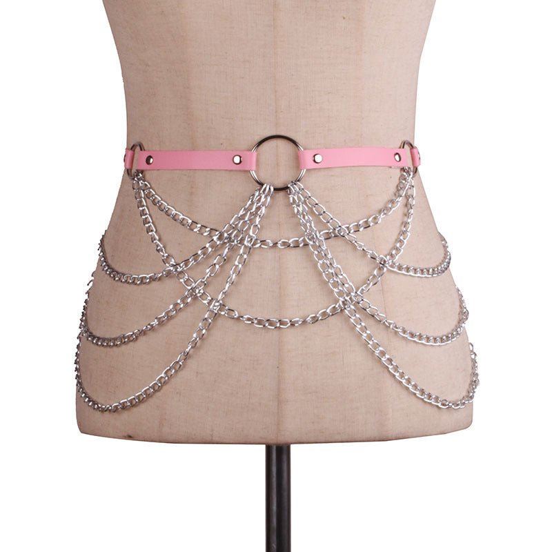 Metal Chain Leather Belt Body Chains - Alternative Gothic Dark Wear | Embrace Dark Aesthetic Men & Women Gothic Clothing
