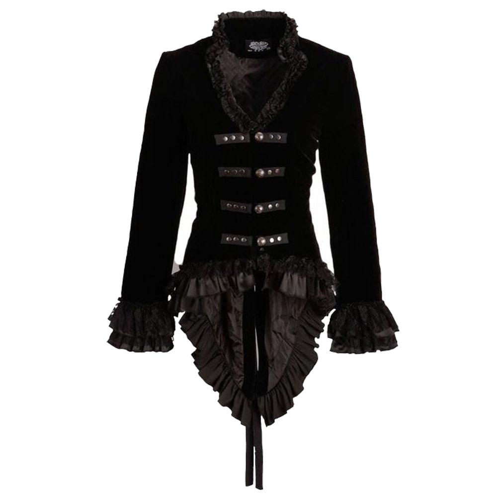 Women Hearts & Roses Ruffled Dovetail Velvet Victorian Coat | Gothic Ladies Tailcoat