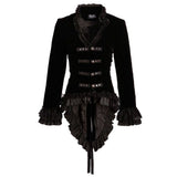 Women Hearts & Roses Ruffled Dovetail Velvet Victorian Coat | Gothic Ladies Tailcoat