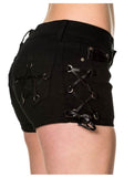 Women Banned Gothic Steampunk Denim Shorts | Edgy Black Alternative Festival Fashion Short