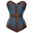 Women Corset Harnock Denim Overbust | Brown Faux Leather Steel Boned Corset