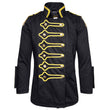 Men Golden Lining Drummer Gothic Jacket | Steampunk Black Hussar Parade Coat