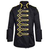 Men Golden Lining Drummer Gothic Jacket | Steampunk Black Hussar Parade Coat