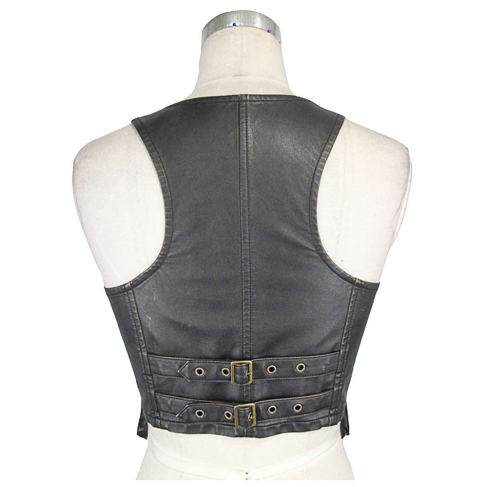 Women PU Leather Vest | Black Short Jacket Coat Motorcycle Waistcoat Punk Rock Military