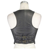 Women PU Leather Vest | Black Short Jacket Coat Motorcycle Waistcoat Punk Rock Military