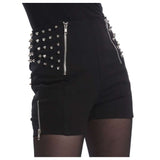 Spectral Women Punk Fitted Black Shorts | Studded Gothic Rockwear Shorts