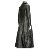 Gothic Attitude Women Full Length Midnight Black Leather Club Coat | Nappa Goth Long Jacket
