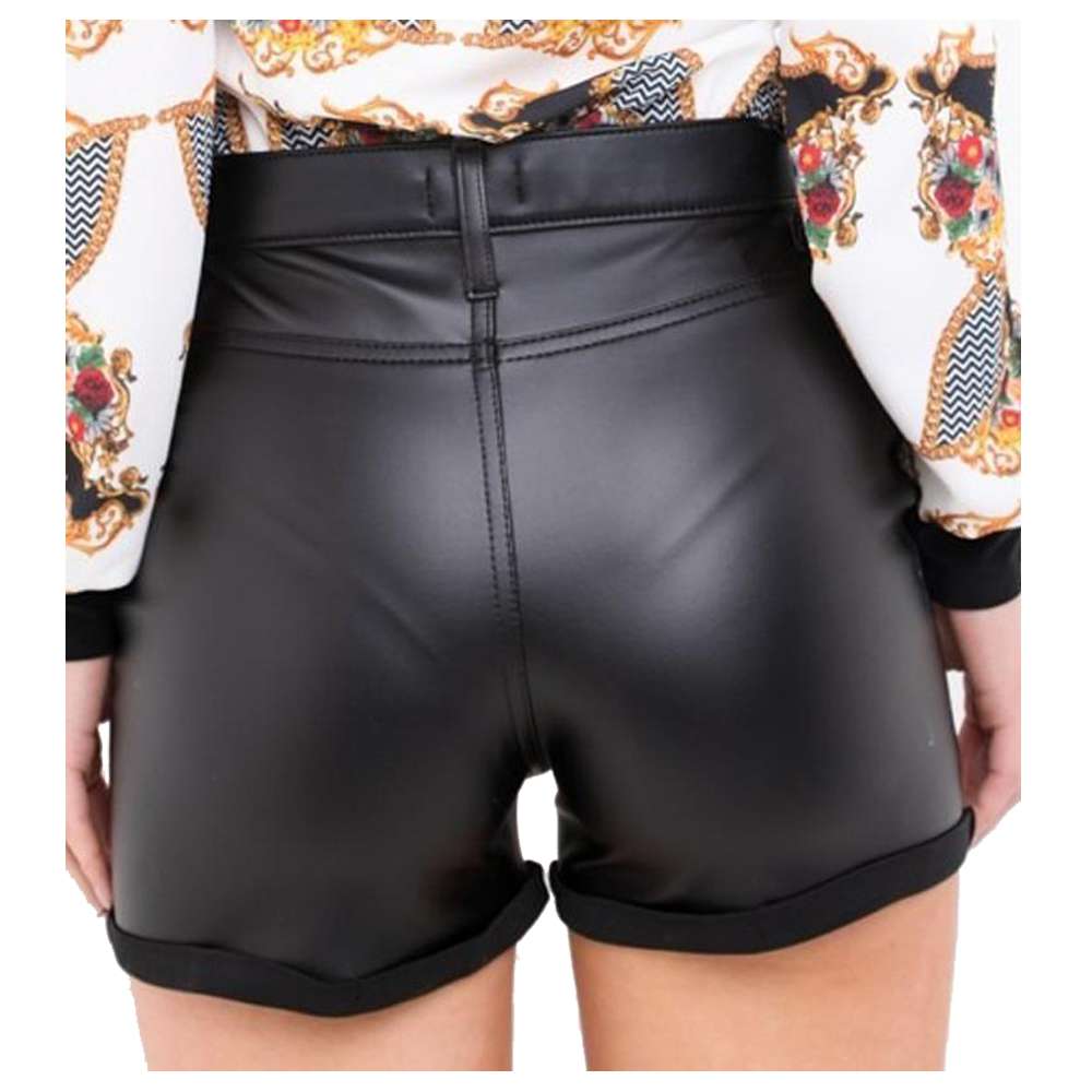 Women High Waist Leather Shorts | Black Genuine Lambskin Hot Pants with Satin Lining