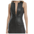 Women Genuine Leather Sexy Black Zip Front Dress | Quilted Leather Mini Sleeveless Dress