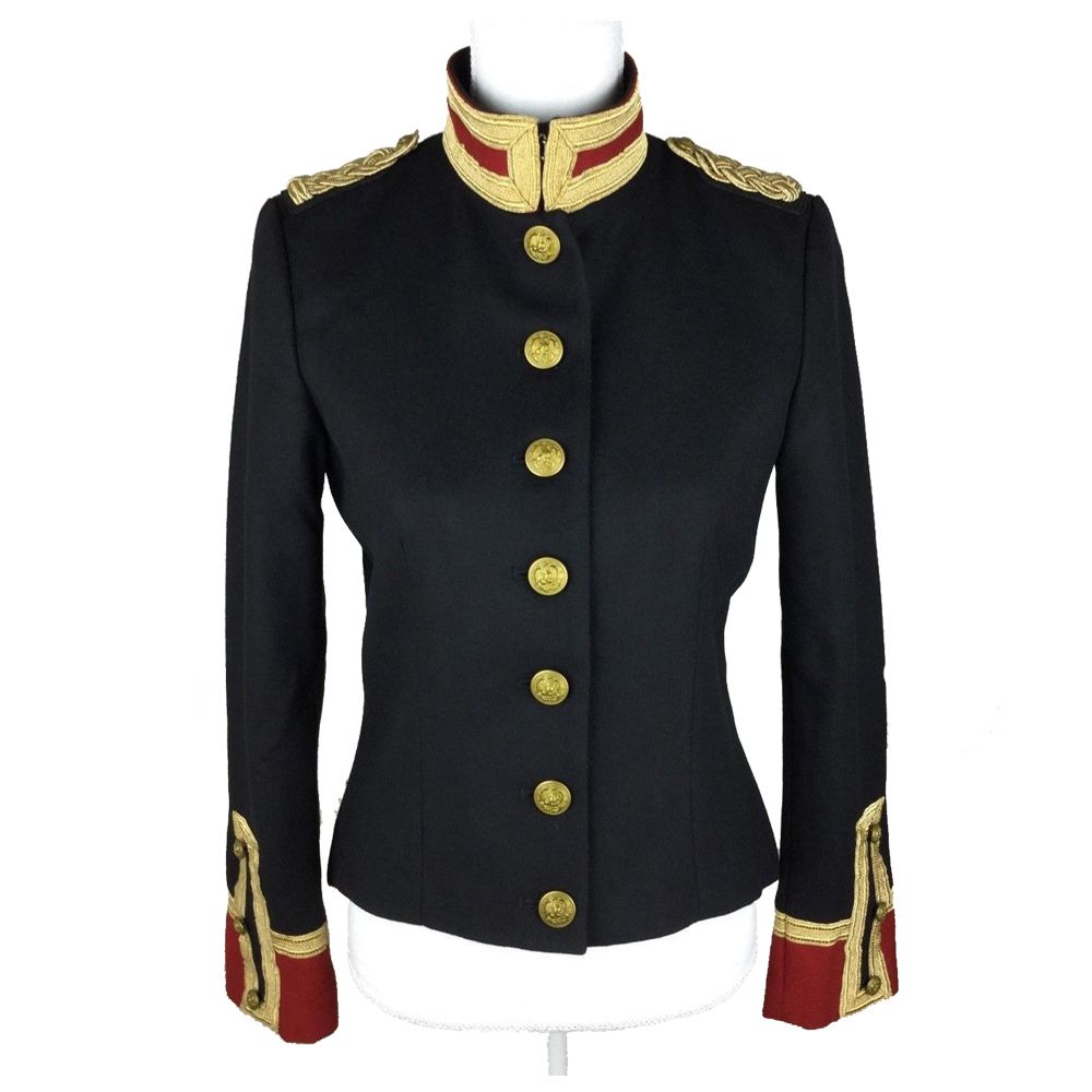 Women Gothic Wool Military Officer Coat | Victorian Slim Fit Black Coat