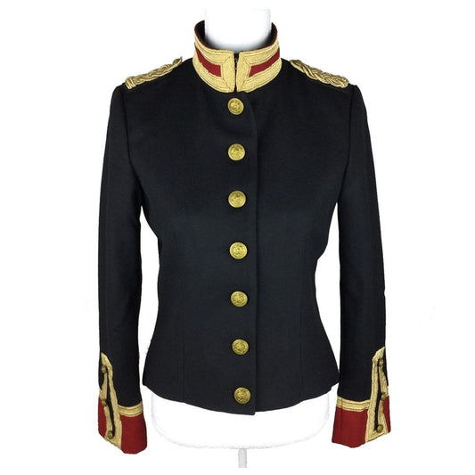 Women Gothic Wool Military Officer Coat | Victorian Slim Fit Black Coat
