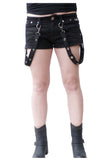 Women Gothic Black Cotton Mini Skirt | Hot Short Style with Zippers, Rivets &amp; Bondage Straps