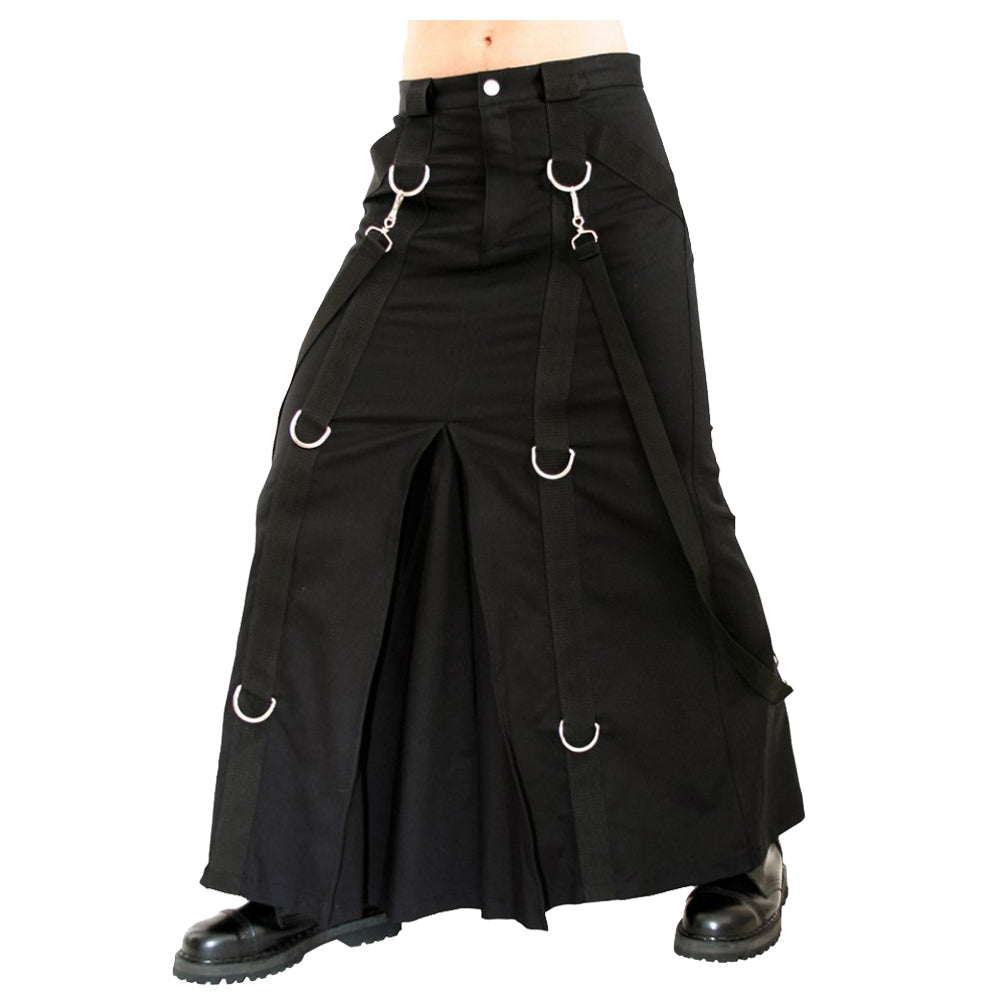 Aderlass Floor-Length Chain Kilt | Men Gothic Denim Skirt with Bondage Straps & D-Rings