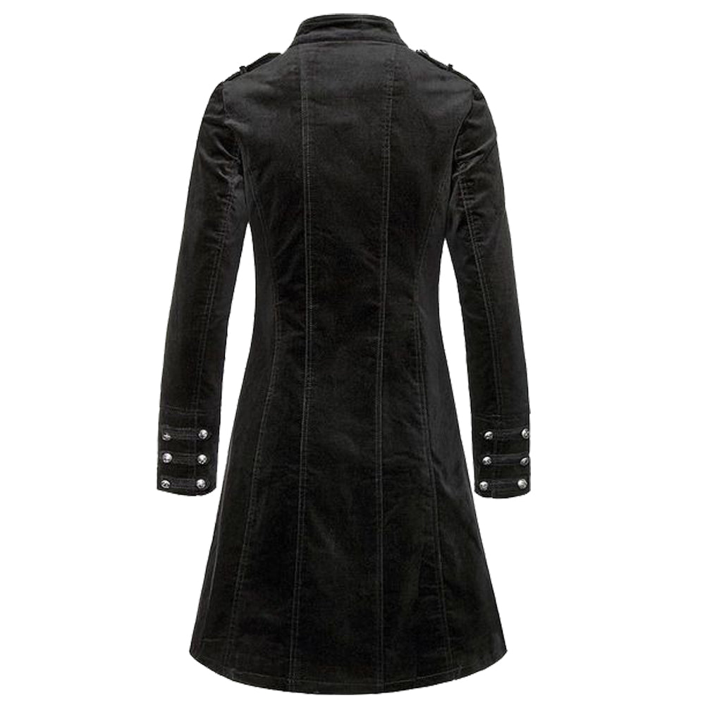 Women Dark Majesty Velvet Military Coat | Gothic Black Victorian Women Jacket