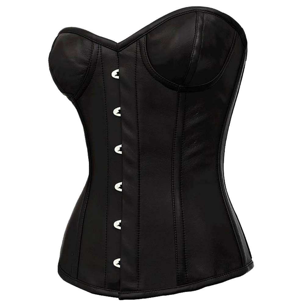 Women Real Leather Overbust Gothic Corset with Cups | Steel Boned Waist Training Bustier Corset