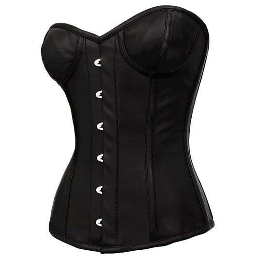 Women Real Leather Overbust Gothic Corset with Cups | Steel Boned Waist Training Bustier Corset