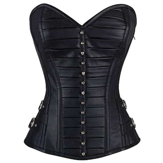 Women Gothic Faux Leather Overbust Corset | Sexy Steel Boned Waist Training Corset
