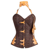 Women Hall Brown Steampunk Corset | Attached Neck Gear Overbust Corset