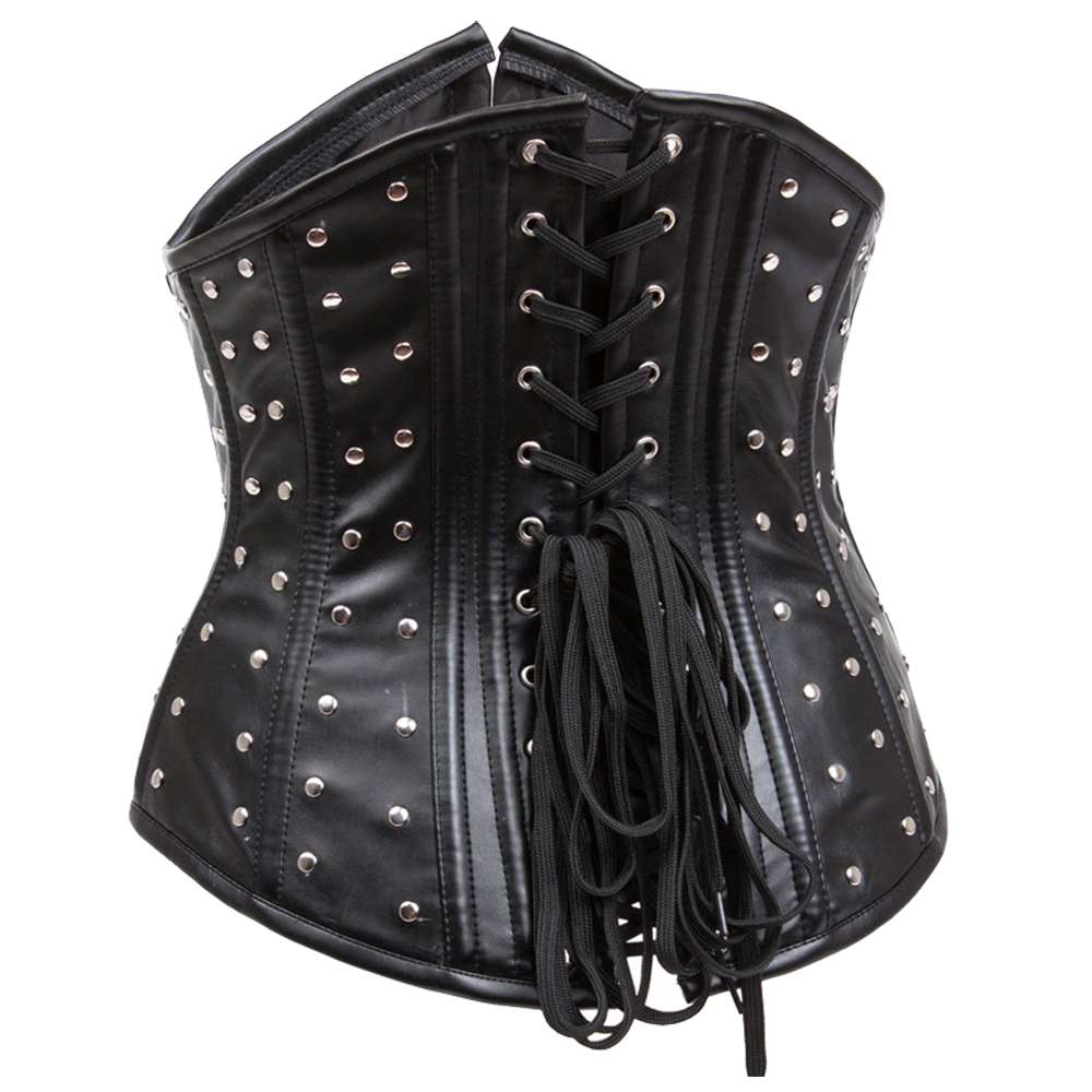Women Black Leather Waist Slimming Corset | Steel Boned Gothic Shaper