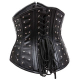 Women Black Leather Waist Slimming Corset | Steel Boned Gothic Shaper