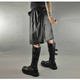 Men Gothic Black Leather Kilt | Steampunk Scottish Biker Style with Metal Hardware