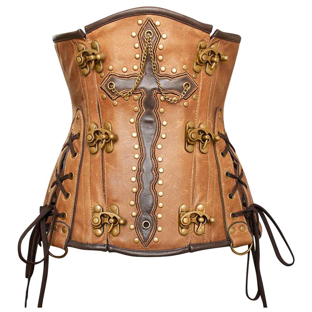 Crossed Design Steampunk Crunch Leather Underbust | Custom Made Women Corset
