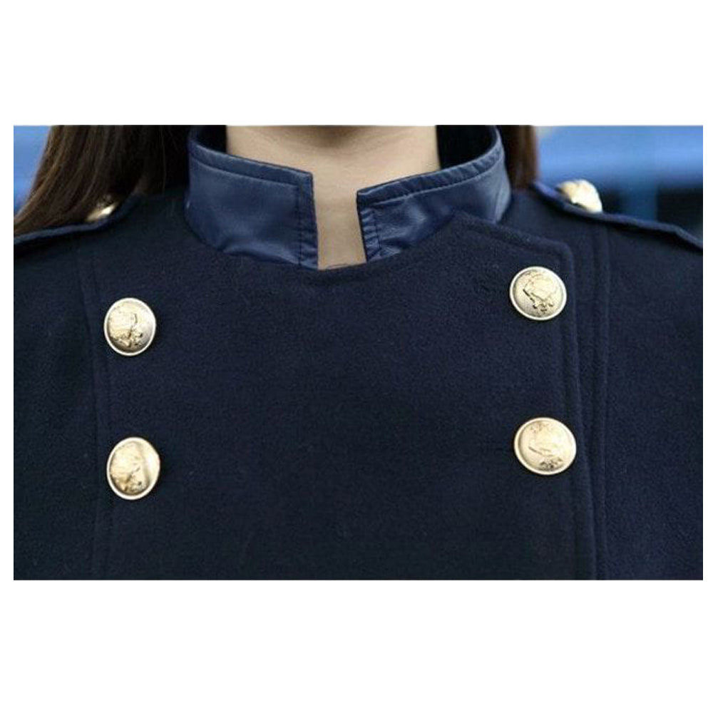 Women British Style Wool Blend Trench Coat | Double-Breasted Long Military Jacket