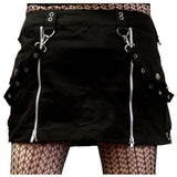 Women Gothic Mini Skirt with Double Zippers | Black Bondage Skirt with Straps & Pouches
