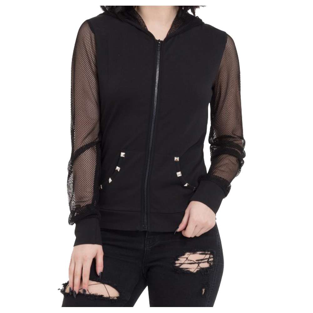 Women Nasty Net Mesh Hoodie | Gothic See-Through Mesh Hoodie with Studded Details