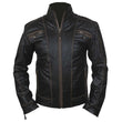 Men Designer Black Leather Motorcycle Jacket | Tailored Fit with Zip Pockets & Panel Stitching
