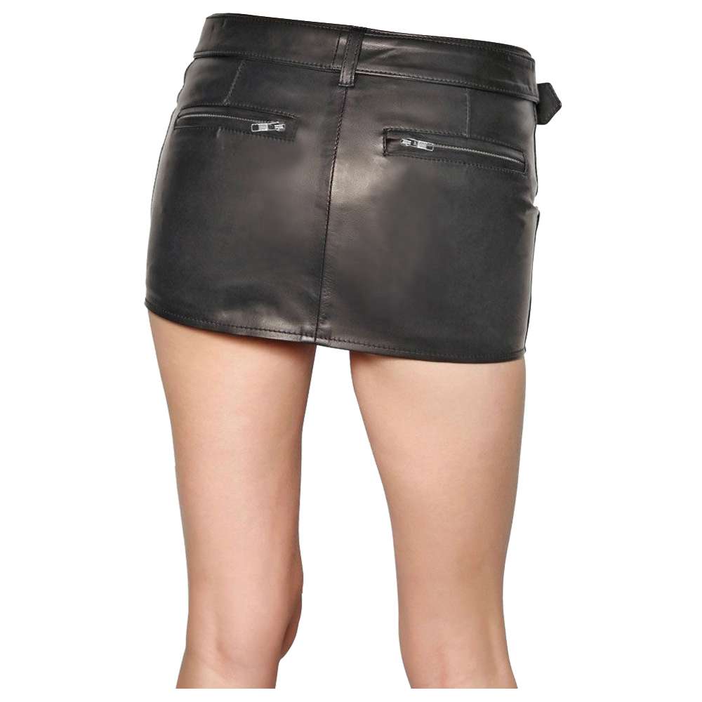 Women Gothic Leather Clubwear Mini Skirt | Sexy Black Genuine Leather Skirt