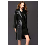 Gothic Black Winter Double-Breasted Trench Coat Women Sheepskin Leather Jacket - Alternative Gothic Dark Wear | Embrace Dark Aesthetic Men & Women Gothic Clothing