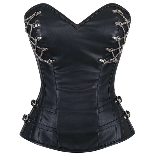 Women Gothic Waist Trainer Overbust Corset | Cerys Vintage Leather Bustier Corset