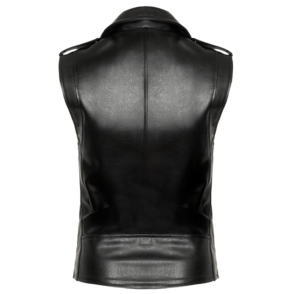 Unisex Brando Biker PU Vest | Gothic Punk Motorcycle Waistcoat with Blood Red Lining