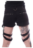 Women Gothic Black Denim Badass Babes Mini Shorts | Edgy Punk Alternative Streetwear Short