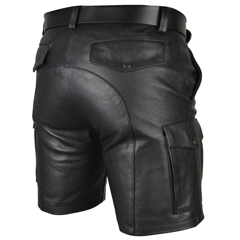 Men Six-Pocket Gothic Cargo Shorts | Black Long Shorts with Metal Hardware & Button Zip Fly
