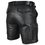 Men Six-Pocket Gothic Cargo Shorts | Black Long Shorts with Metal Hardware & Button Zip Fly