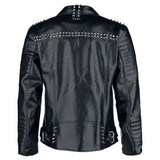 Men Gothic Silver Studded Biker Jacket | Black Punk Brando Leather Jacket with Buckles & Pockets