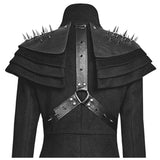 Women Gothic Long Black Coat with Spiked Shoulders | Steampunk Punk Rivet Trench Coat