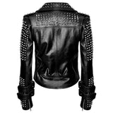 Women Kill Star Cowhide Biker Jacket | Black Punk Rock Leather Coat with Belted Waist