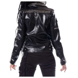 Women Gothic Biker Studded Jacket | EMO Punk Genuine Leather Spiked Shoulder Jacket