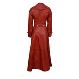 Women Red Leather Military Trench Coat | Real Gothic Full-Length Outerwear