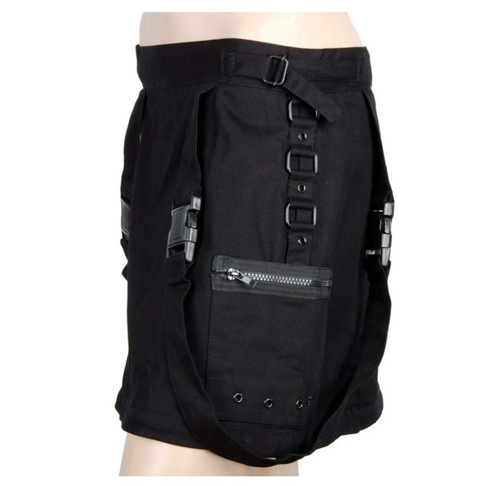 Track Buckle Convertible Skirt | Gothic Black Cotton Skirt with Adjustable Fit