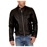 Men Slim Fit Cowhide Leather Biker Jacket | Classic Motorcycle Riding Coat