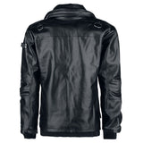 Men Arsen Black PU Leather Jacket | Multi-Pocket Design with Metal Studs & Thumb Holes