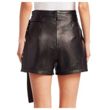 Women Genuine Lambskin Leather Shorts | Moto Biker High-Waist Hot Pants