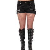 Women Unique Punk Style Shorts Skirt | Badass Gothic Zipper Chain Studded Mini Skirt