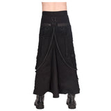 Men Black Pistol Chain Skirt | Heavy-Duty Gothic Denim with Removable