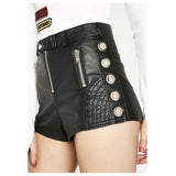 Women Gothic Biker Babe Moto Shorts | High Waist Vegan Leather with Quilted Side Detail